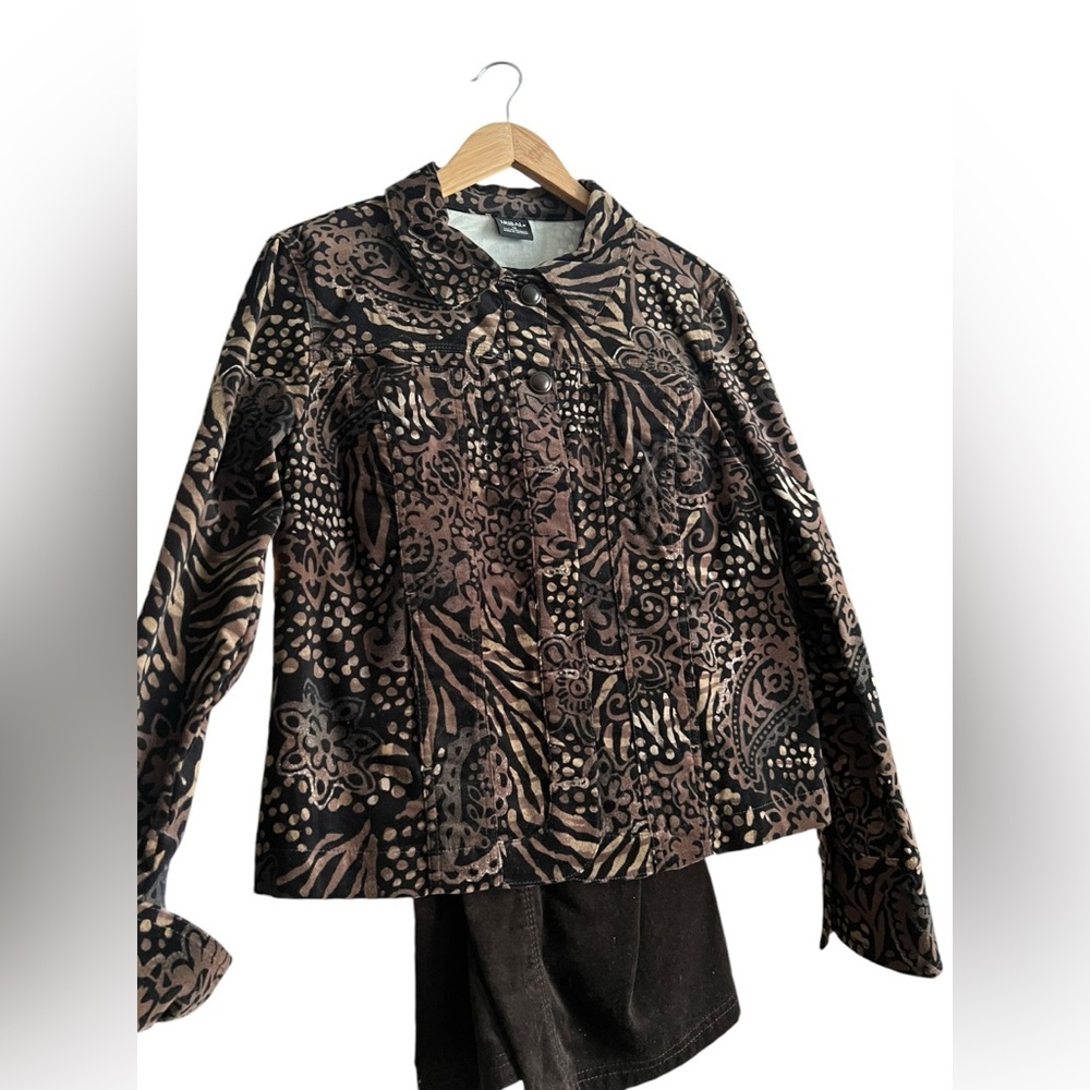 Vintage Tribal Set Corduroy Animal Print Jacket with Pants Size 12Petite